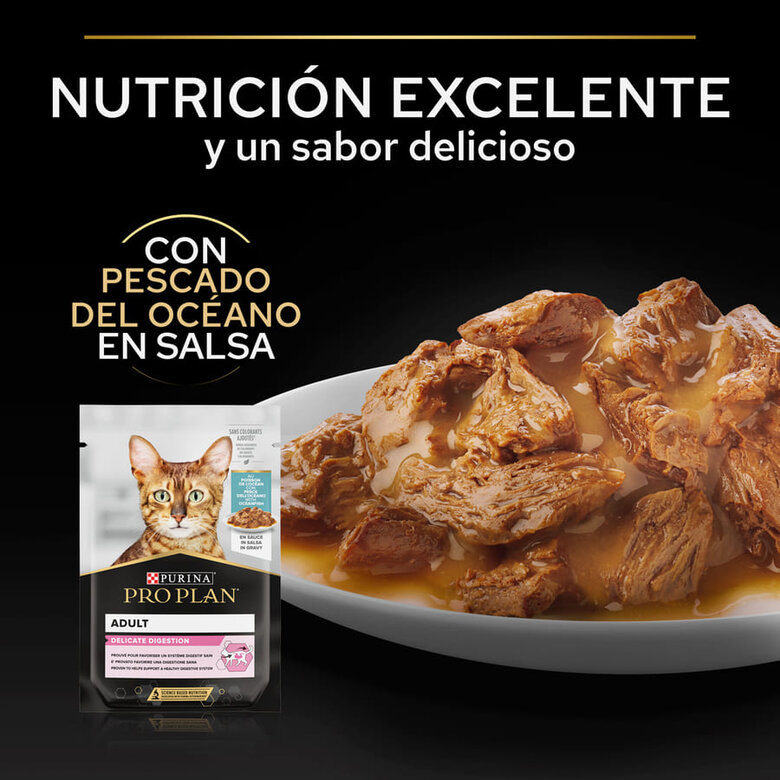 Pro Plan  Delicate Digestion con Pescado del Océnao en salsa para gatos, , large image number null